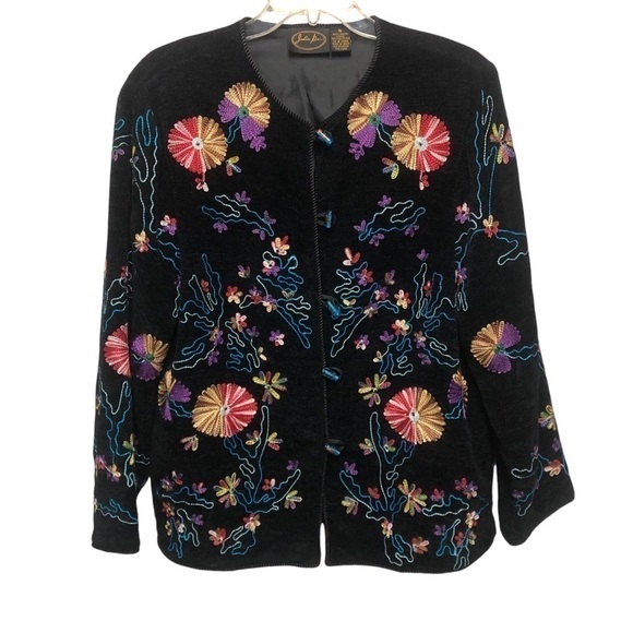 VTG Art to Wear Heavily Embroidered Boho Floral JULIA-Kim Jacket Oversized Small - Picture 1 of 10